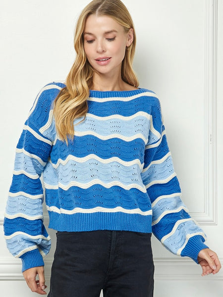 Wavy Striped Cropped Sweater Top