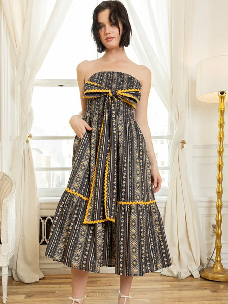 Amber Bow Smocked Midi Dress