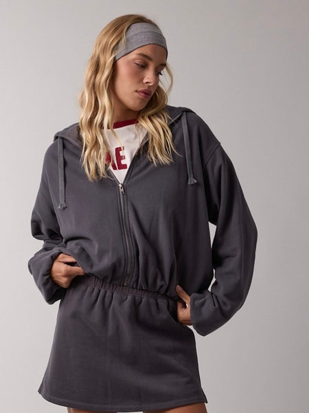 Gathered Bottom Zip Up Hoodie