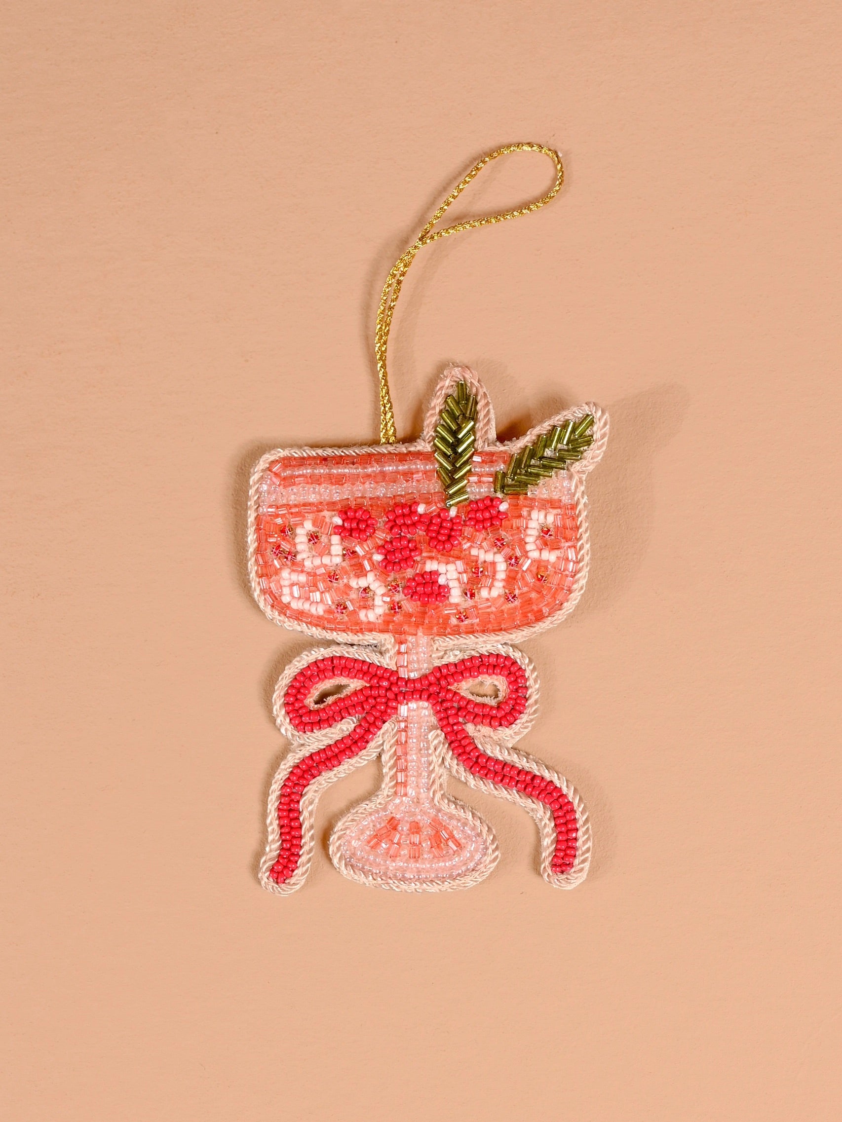 Cranberry Cosmo Hand Beaded Ornament