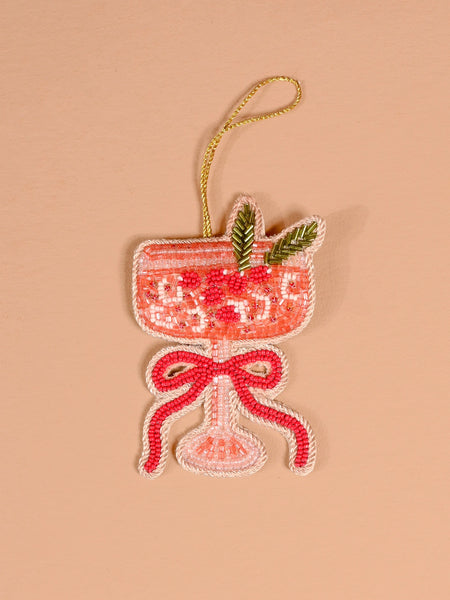 Cranberry Cosmo Hand Beaded Ornament