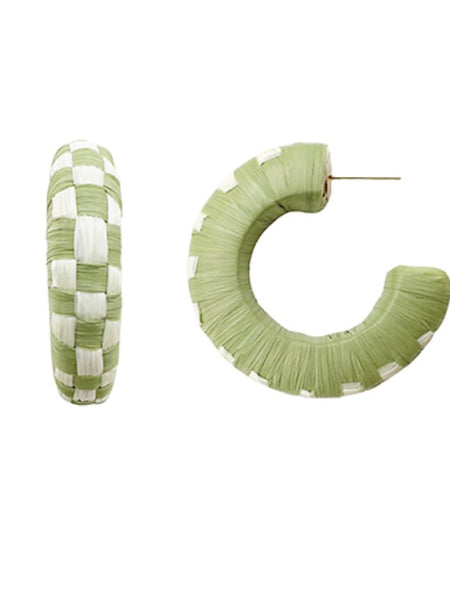 Checkered Raffia Hoops