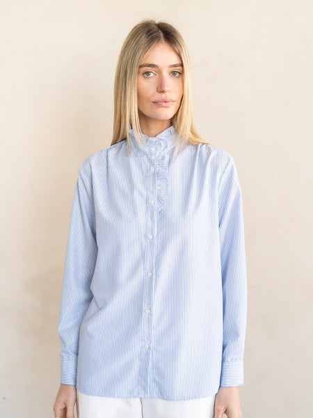 Stripe Ruffle Neck Blouse