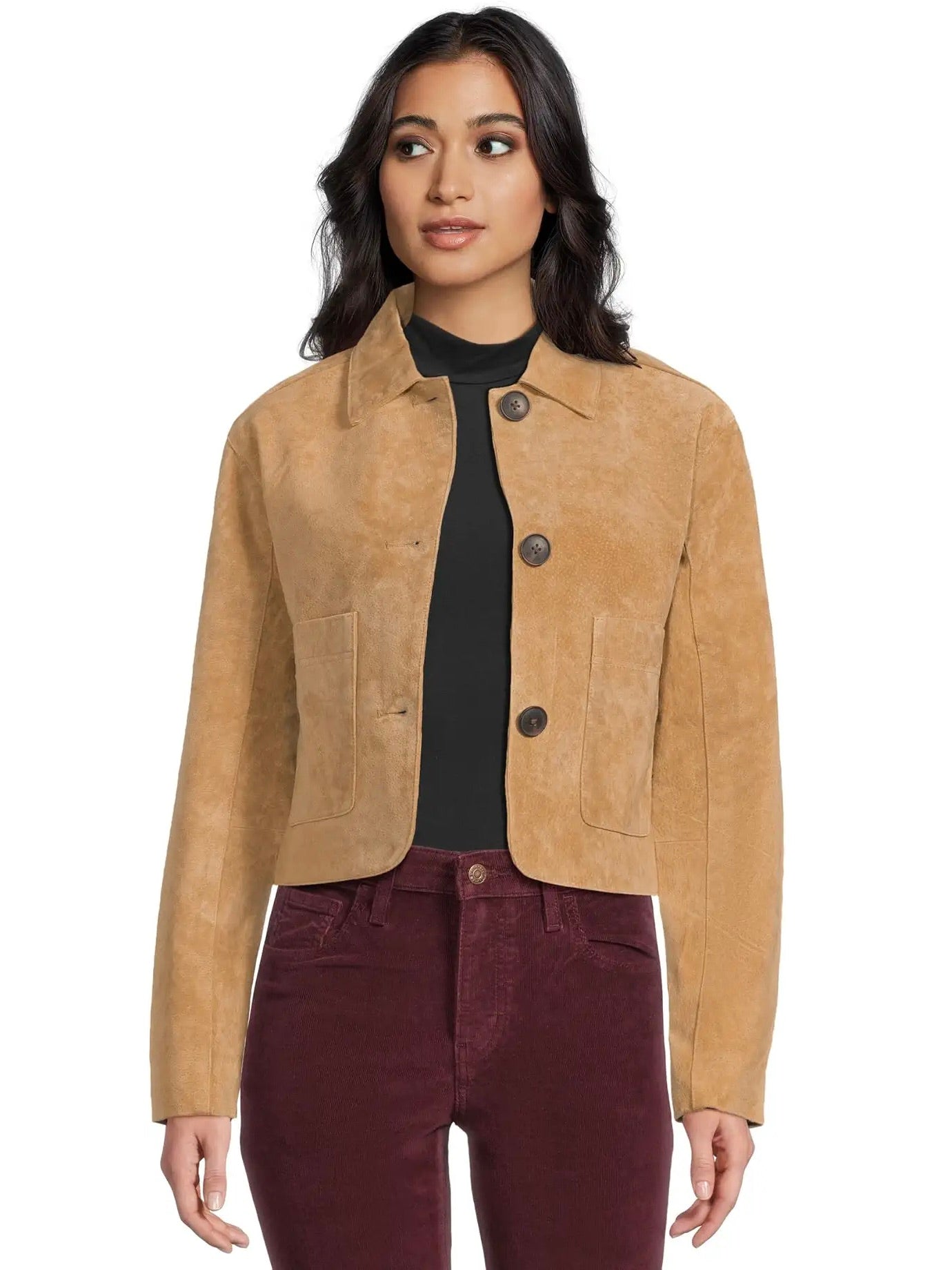Blank NYC Cropped Suede Button Down Jacket