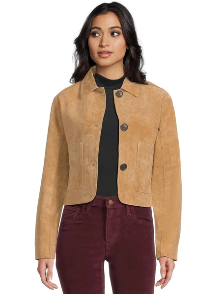 Blank NYC Cropped Suede Button Down Jacket