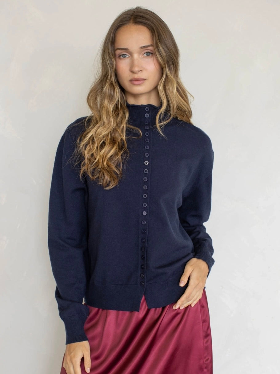 Button Down Mock Neck Cardigan