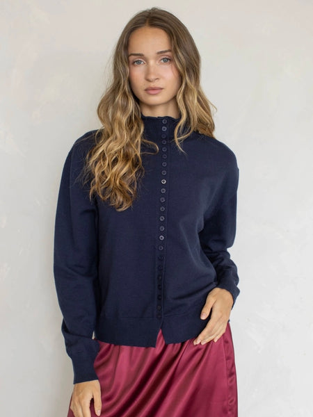 Button Down Mock Neck Cardigan