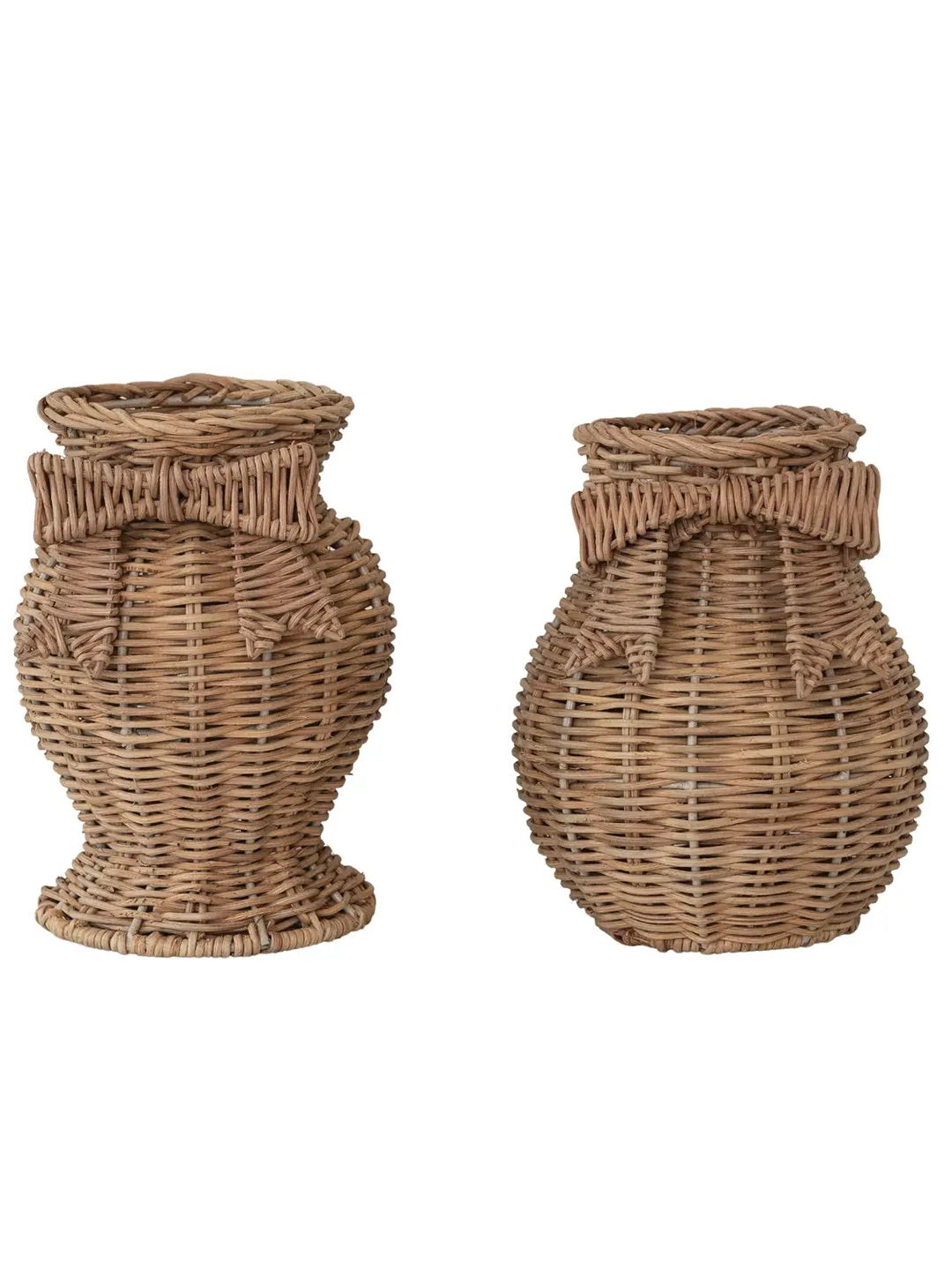 Hand Woven Rattan & Glass Vase with Bow