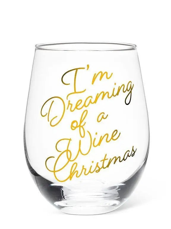 Holiday Gold Script Stemless Wine Glass