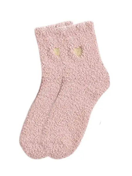Pink Fuzzy Heart Socks