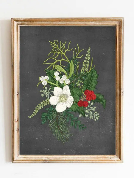 Winter Foilage on Black Chalkboard Framed Art