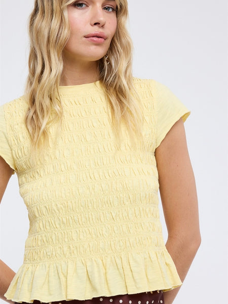 Smocked Ruffle Hem Knit Top