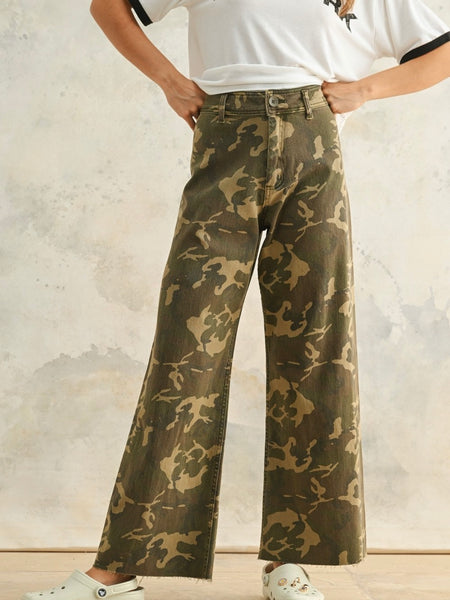 Camo Print Stretch Denim Pants
