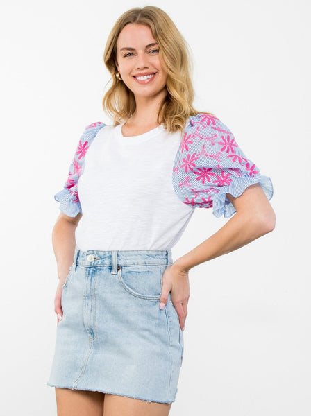 Sandy Striped Embroidered Top