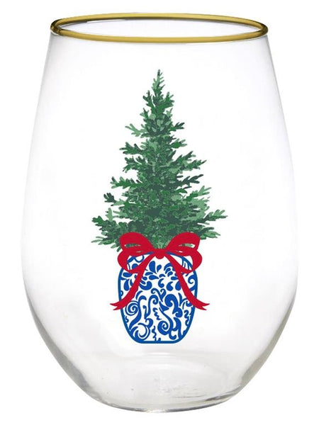 Chinoiserie Tree Stemless Wine Glass
