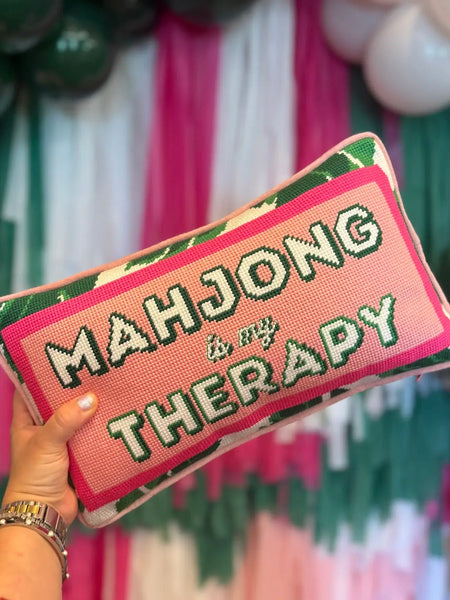Mahjong is My Therapy Needlepoint Pillow