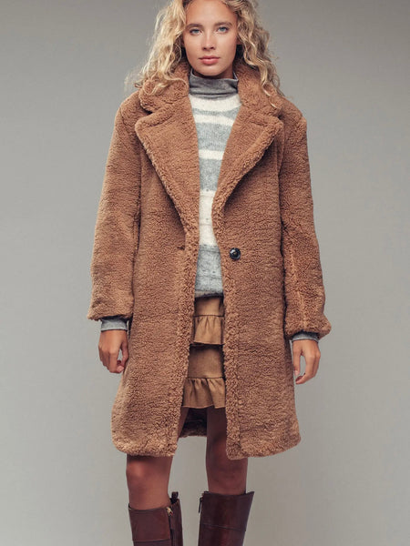 Cozy Longline Notched Lapel Teddy Coat