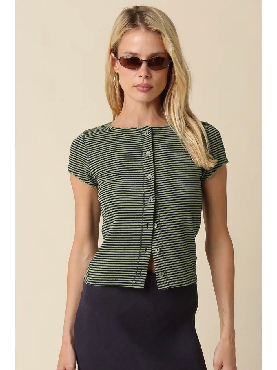 Tahni Striped Button Front Top