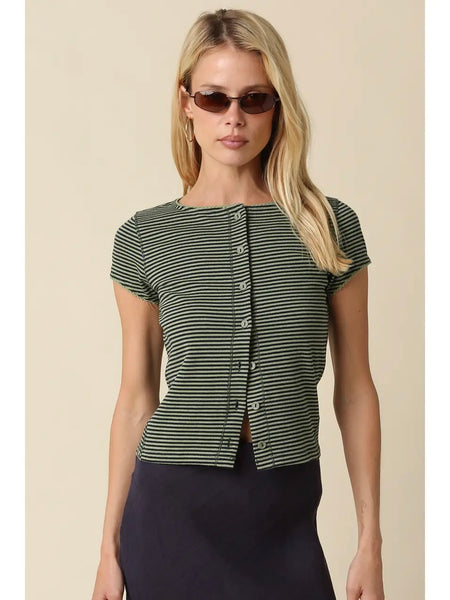 Tahni Striped Button Front Top