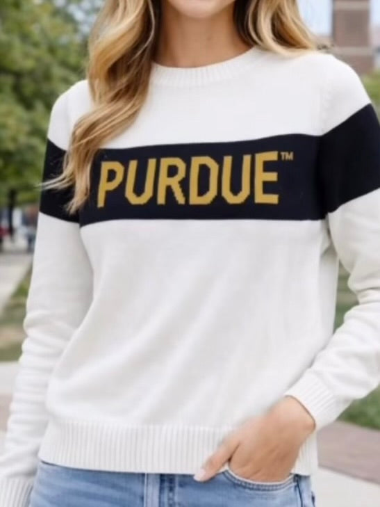 Purdue Collegiate Stripe Crewneck Sweater