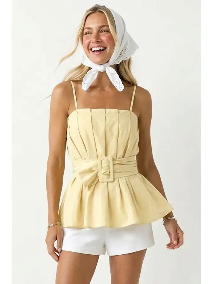 Buckle Pleated Peplum Top