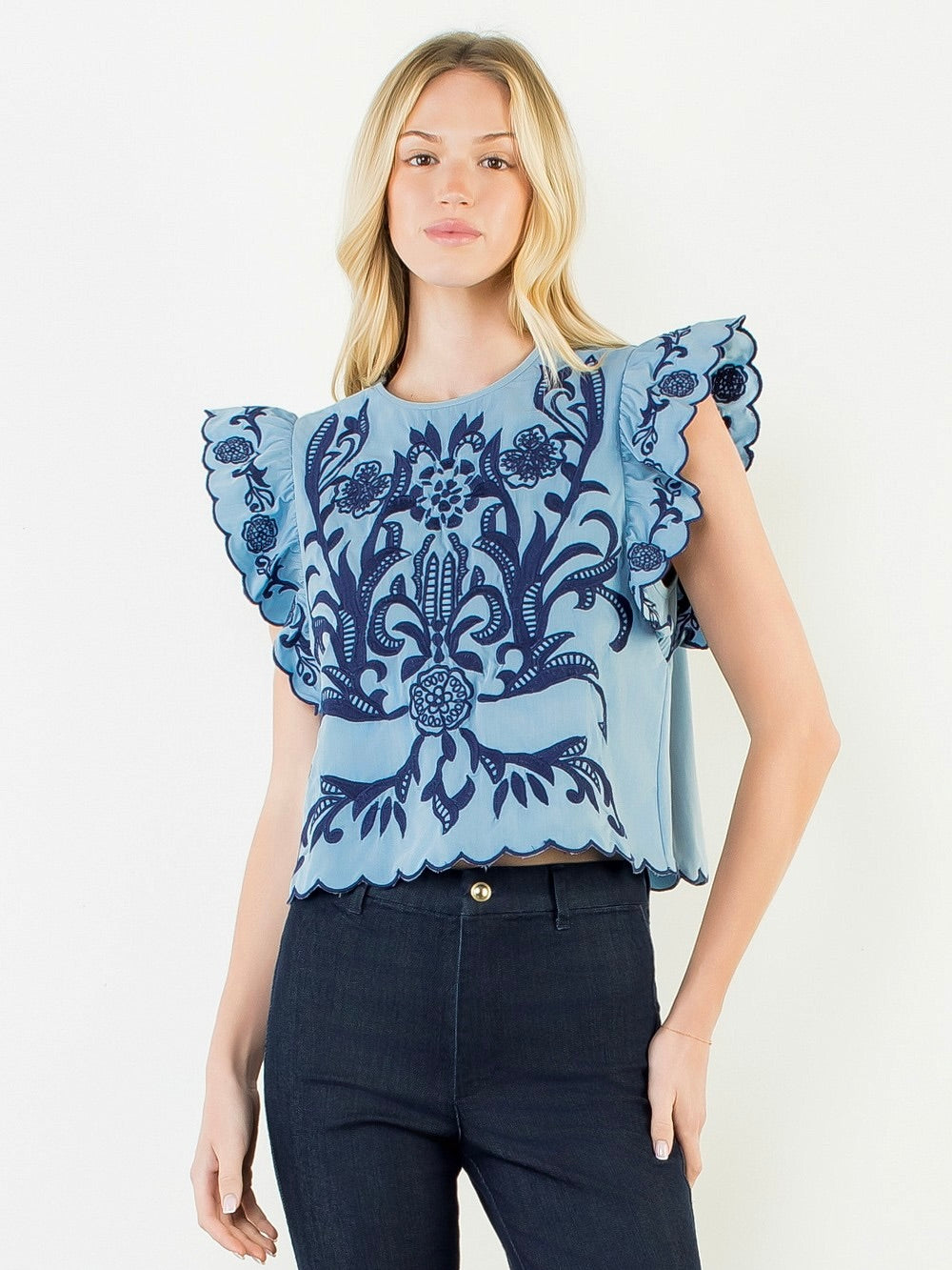 Renee Ruffled Embroidered Top