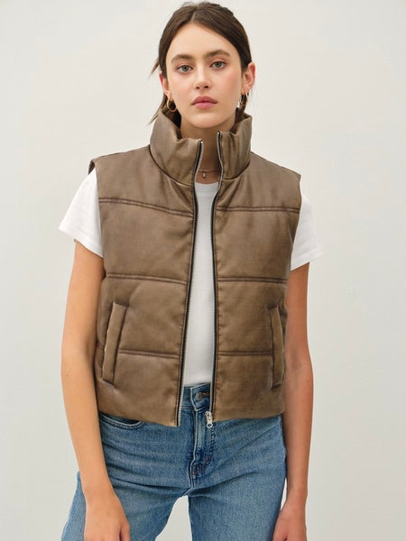 Roxanne Faux Leather Puffer Vest