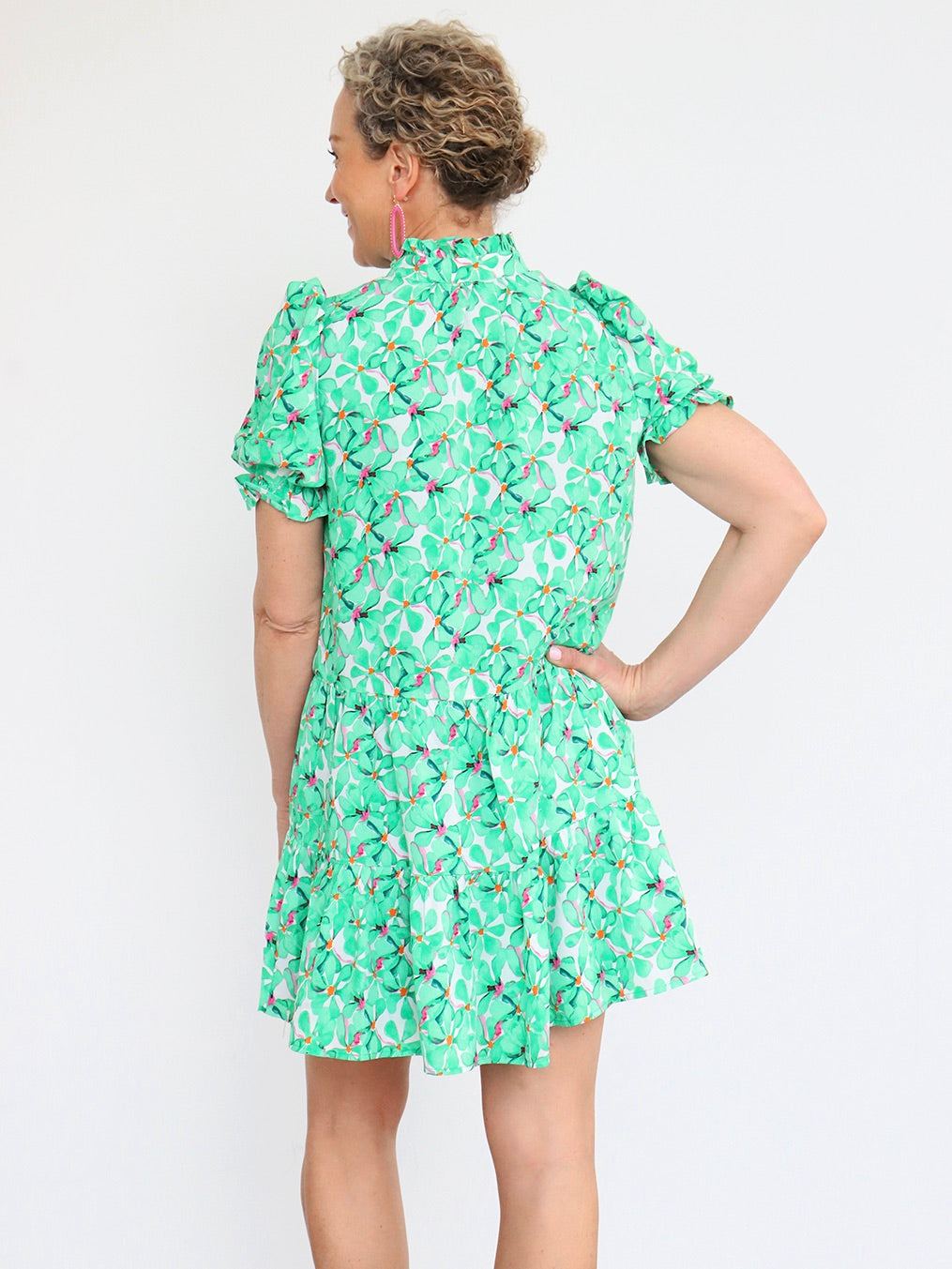 Clover Fields Green Button Down Mini Dress