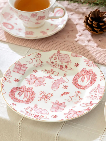 Christmas Pink Bow Dessert Plate
