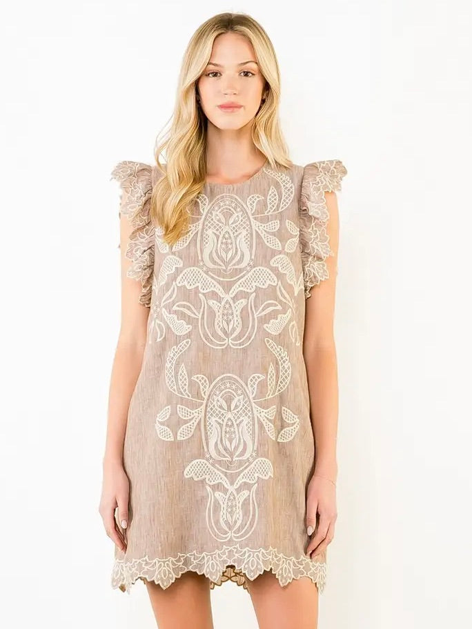 Flutter Sleeve Embroidery Dress