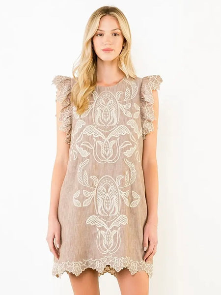 Flutter Sleeve Embroidery Dress