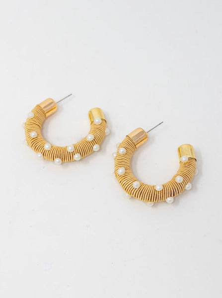 Pearly Raffia Hoop Earrings