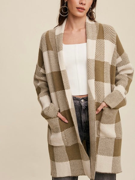 Gingham  Long Cardigan