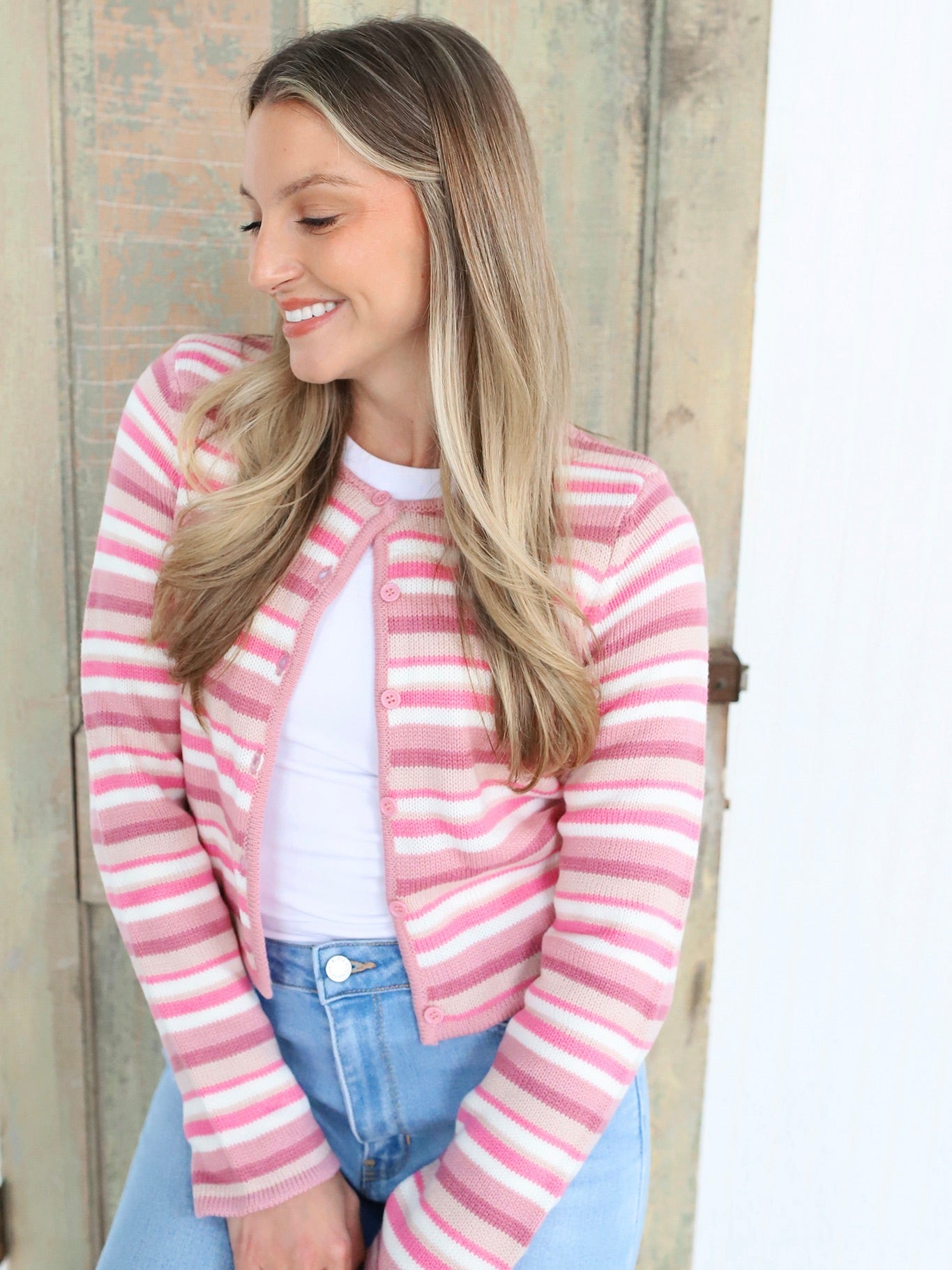 I Love Pink Stripe Cardigan