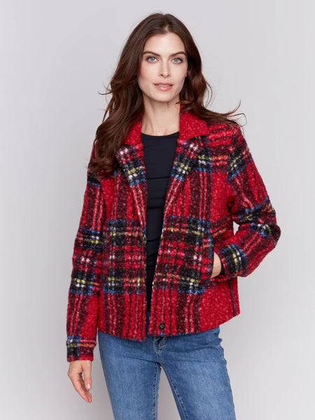 Boucle Knit Plaid Short Coat