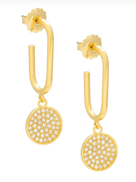 Pave Disc Drop Earring