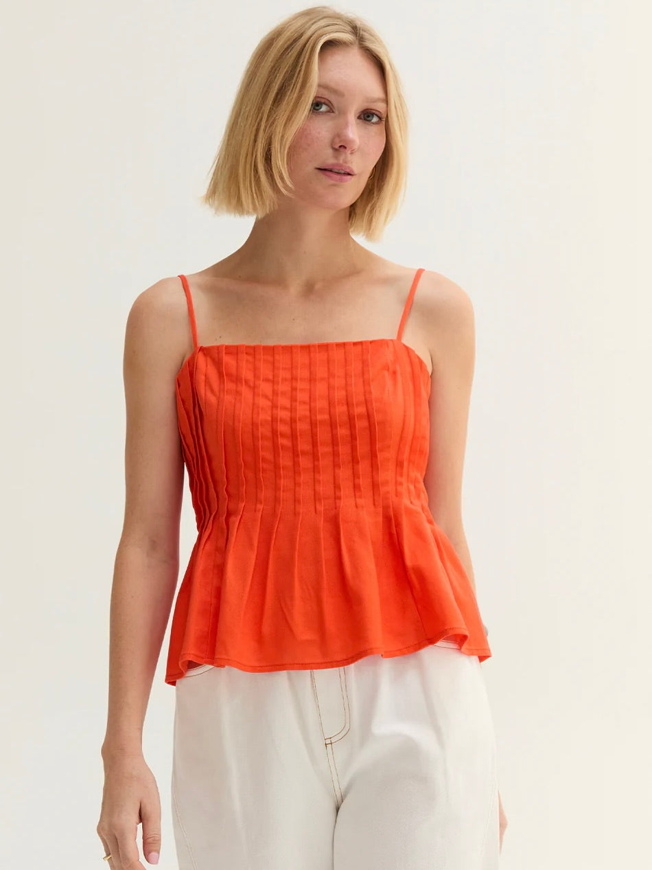Claudia Pleated Sleeveless Linen Top