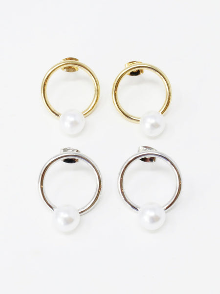 Pearl Open Circle Earring