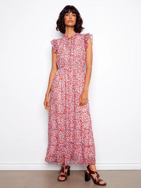 Printed Chiffon Sleeveless Maxi Dress
