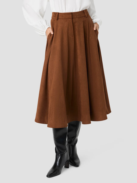 French Connection Sonja Suede Flare Midi Skirt
