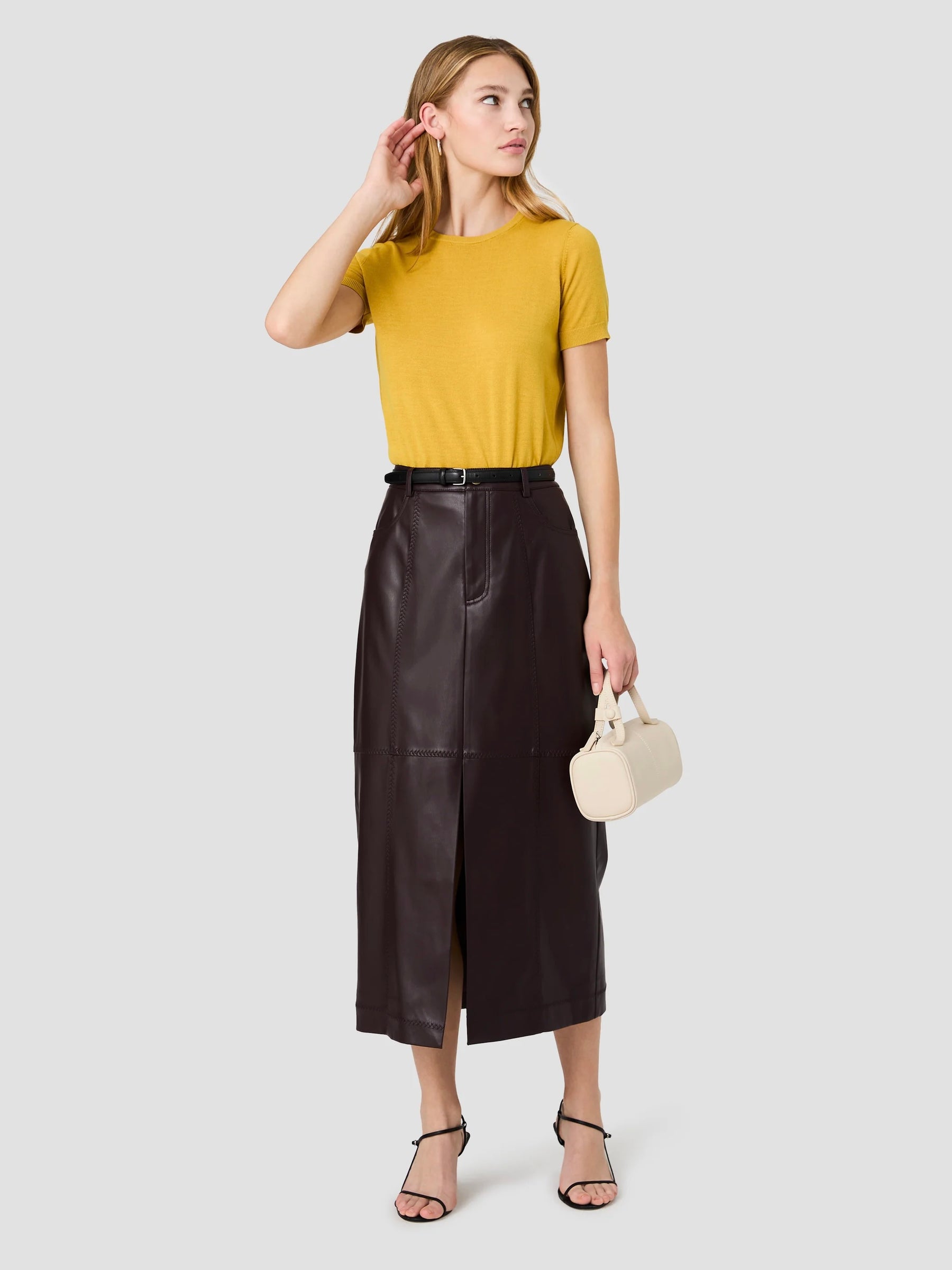 French Connection Madeline Faux Leather Midi Skirt