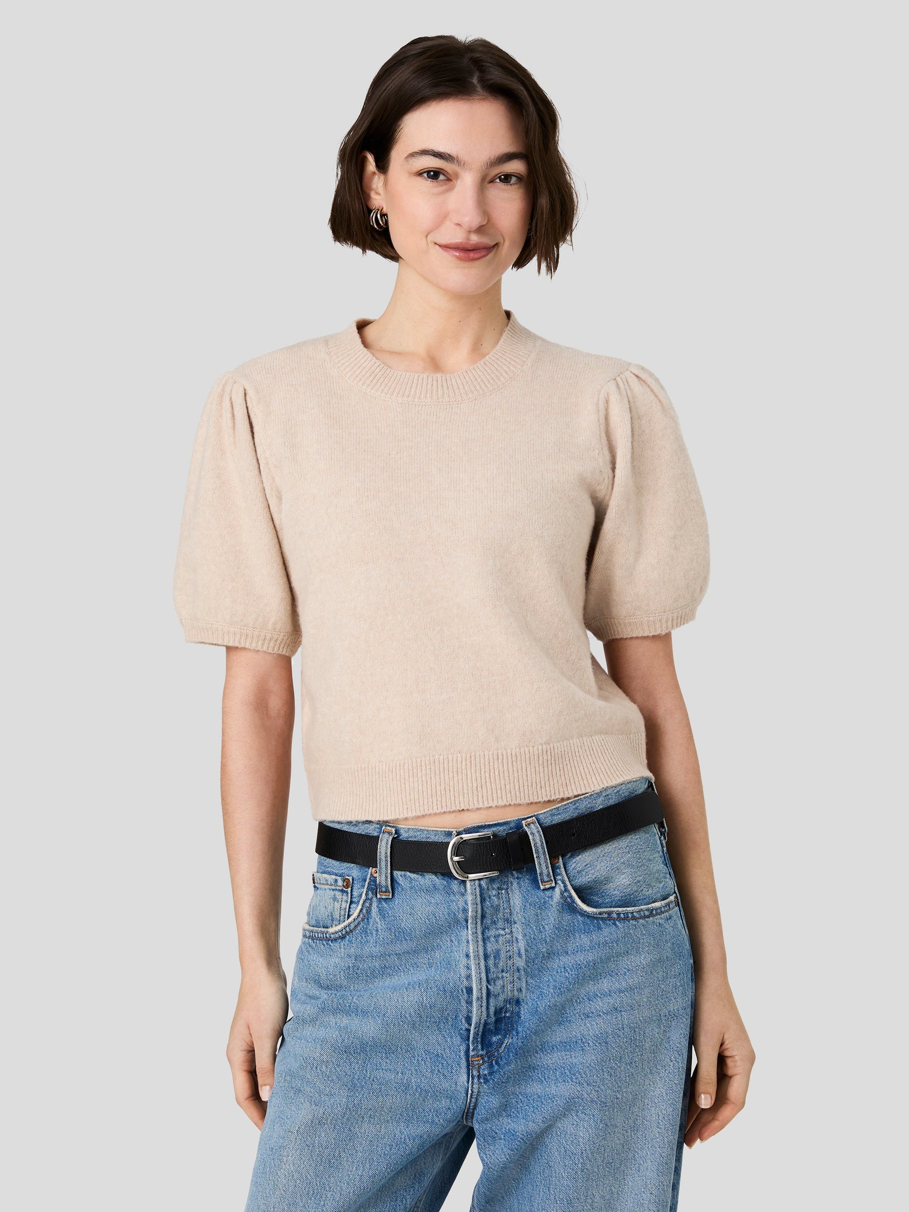 French Connection Yulia Knit Puff Sleeve Top