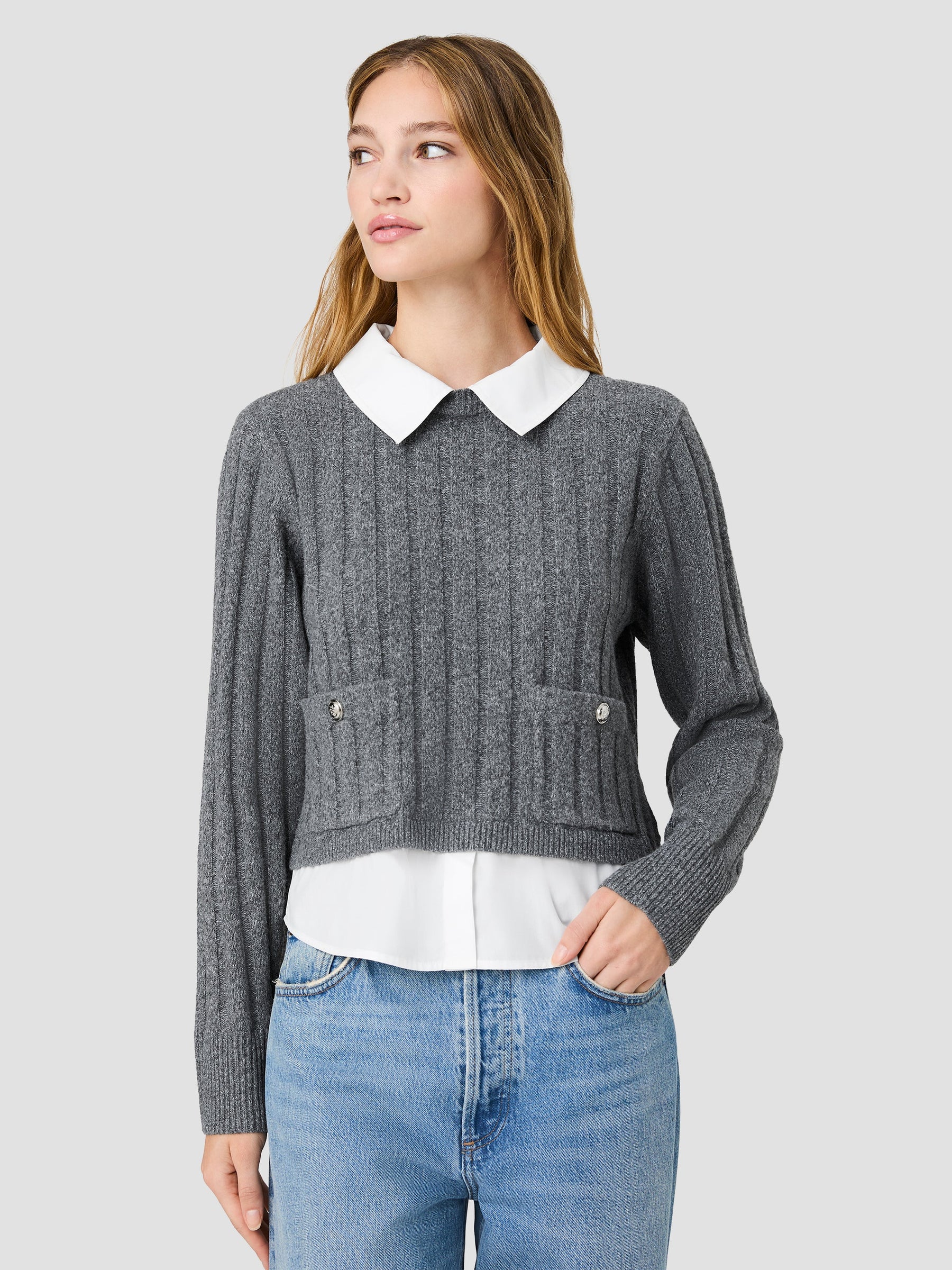 French Connection Aleyna Knit Combo Woven Top