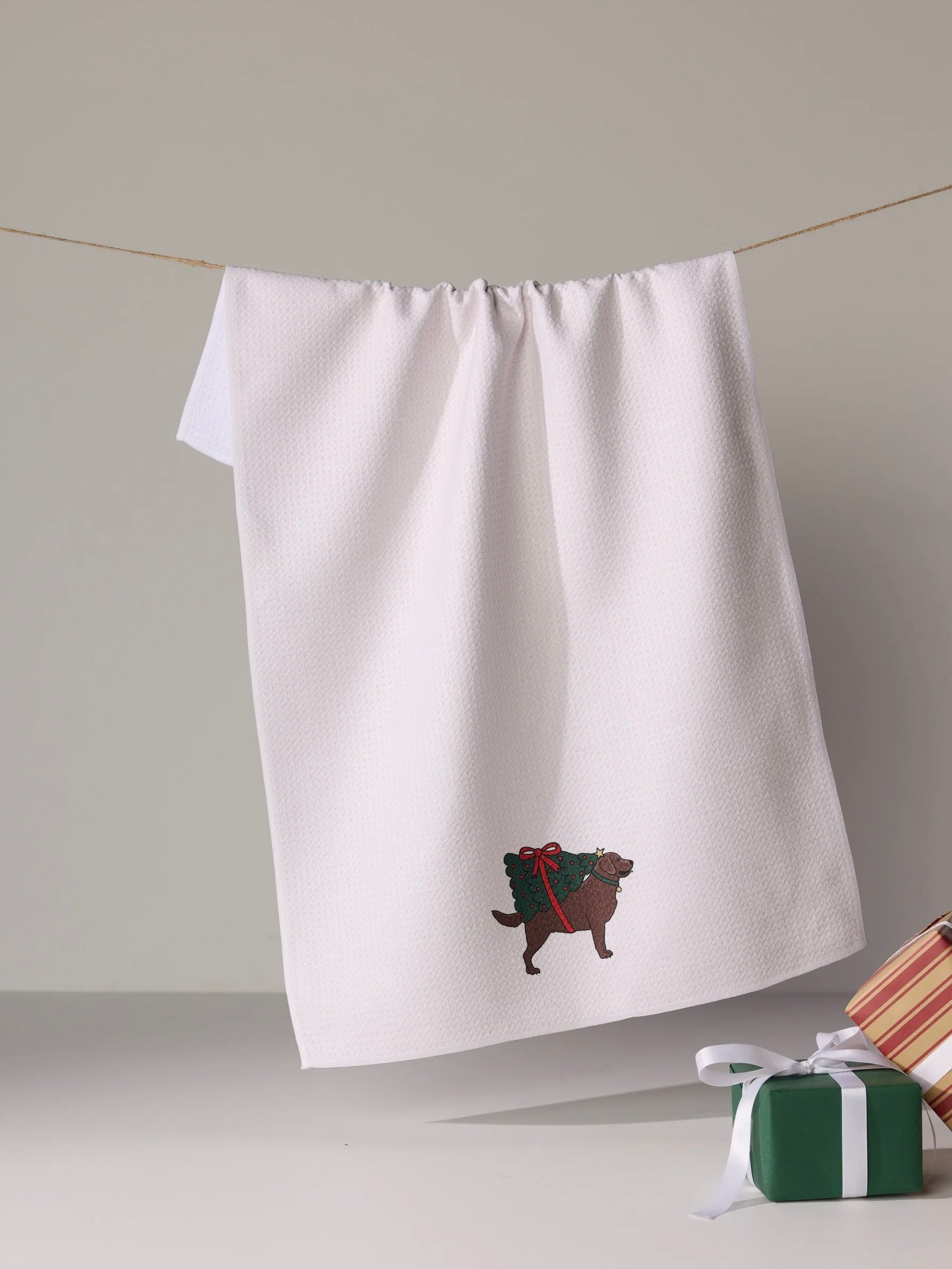 Geometry Holiday Merry Labs Chocolate Lab Tea Towel