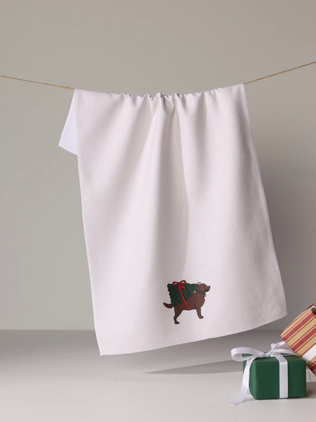 Geometry Holiday Merry Labs Chocolate Lab Tea Towel