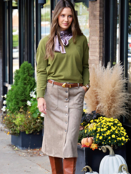 Buttery Suede Paneled Midi Skirt
