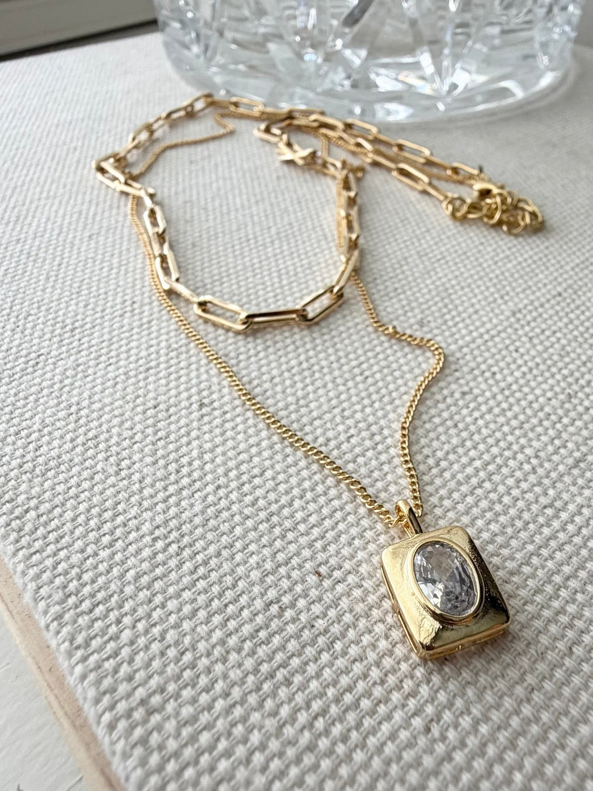Layered Necklace CZ Oval Bezel
