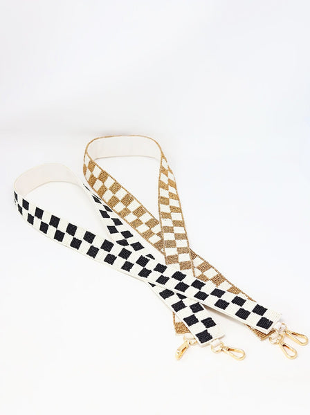 Check Pattern Beaded Bag Strap