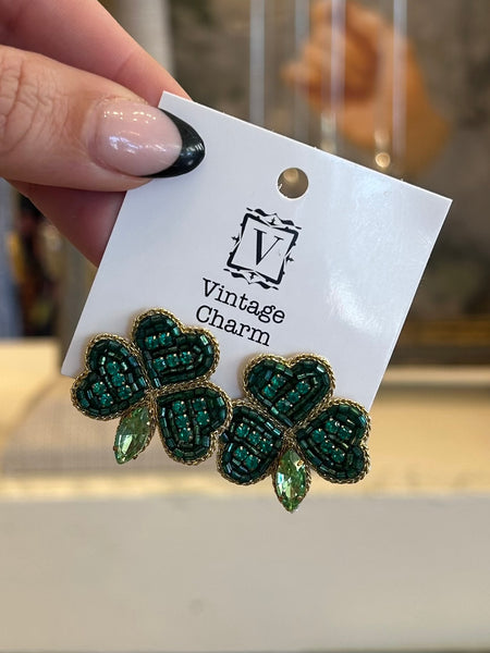 Beaded Shamrock Studs