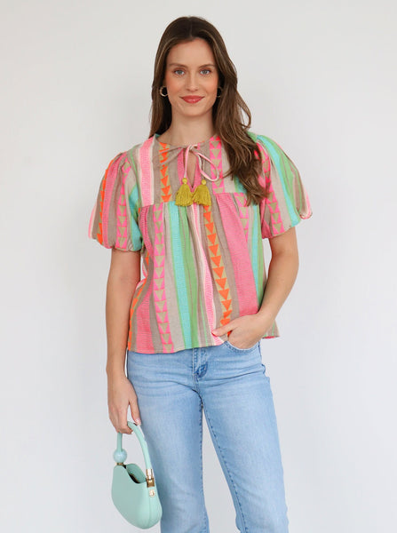 Emmy Embroidered Tassel Top